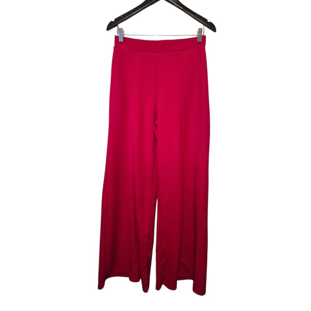 Pull-on Wide Leg Palazzo Pants Womens LG Red Pockets Retro Stretchy Comfort
